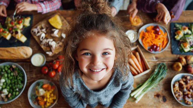 Catering for children healthy colorful meals Kids Box smiling kids table fresh ingredients